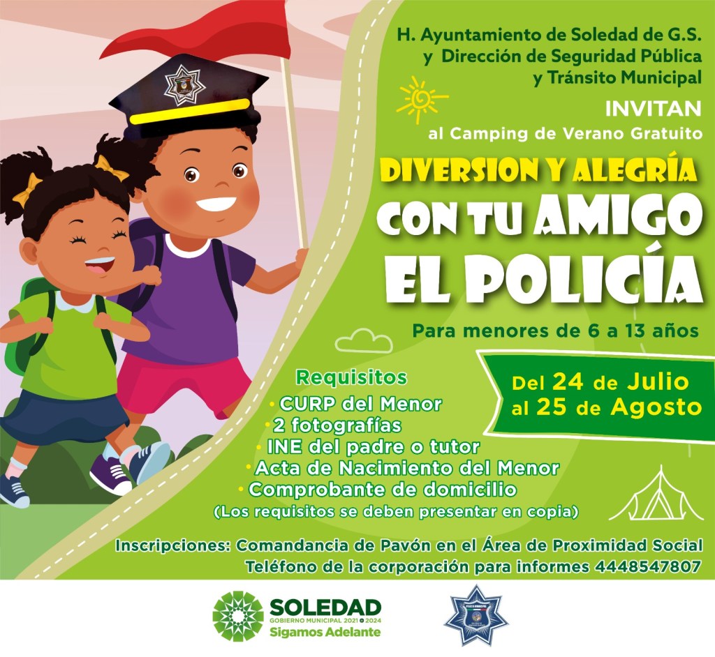 SEGURIDAD PÚBLICA DE SOLEDAD COMENZARÁ CAMPING GRATUITO PARA NIÑOS Y&nbsp;NIÑAS