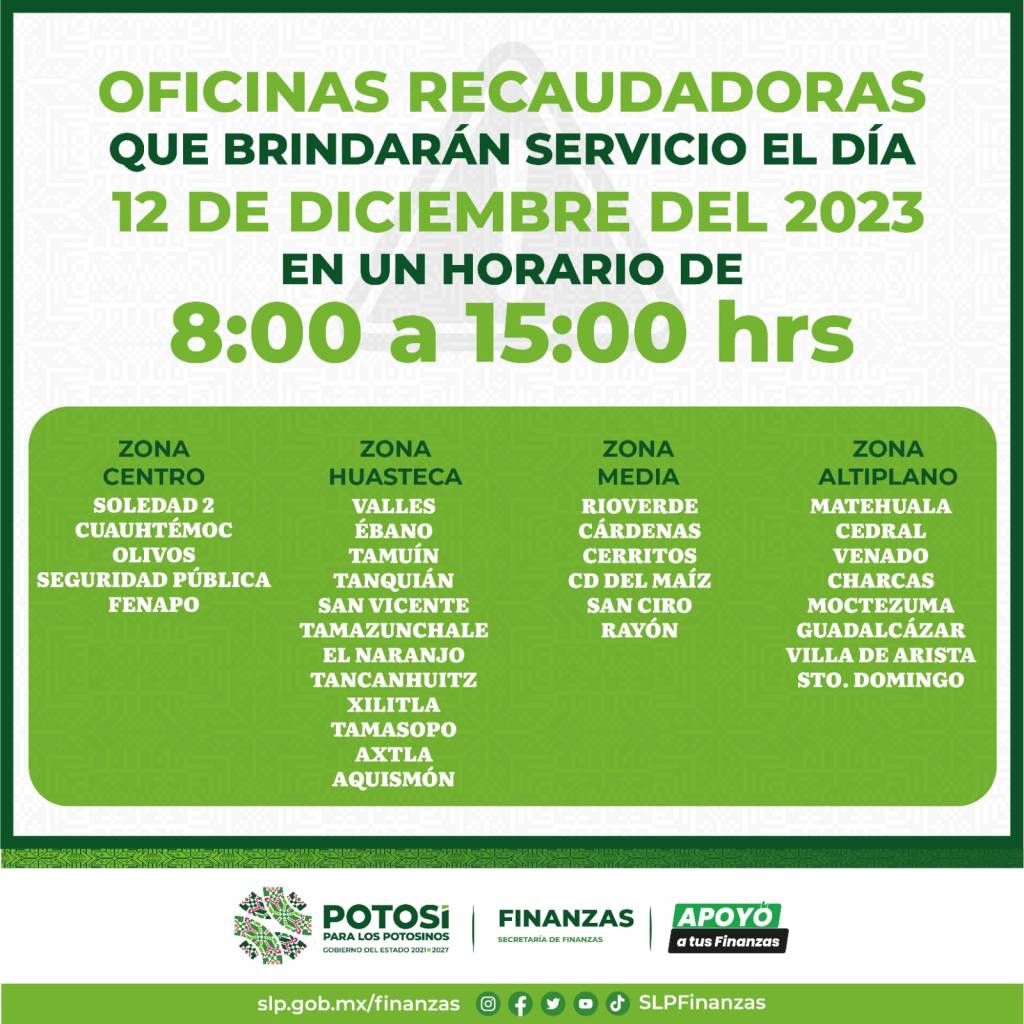 OFICINAS RECAUDADORAS BRINDARÁN SERVICIO ESTE 12 DE&nbsp;DICIEMBRE