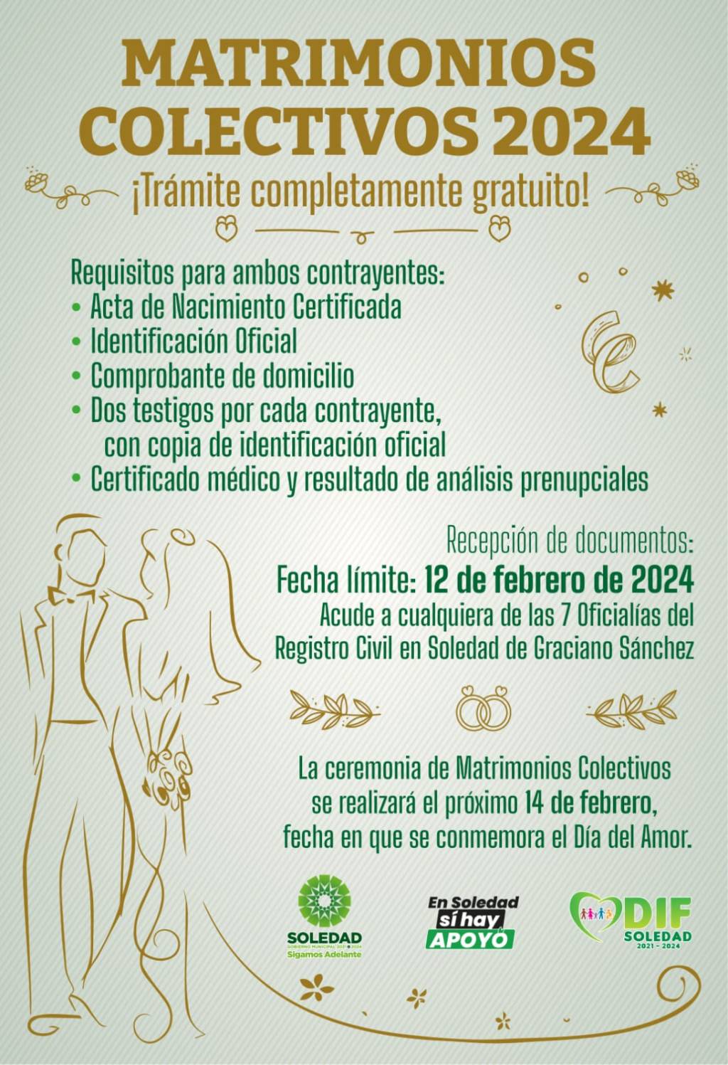 PAREJAS SOLEDENSES PODRÁN FORMALIZAR SU UNIÓN EN CAMPAÑA GRATUITA «MATRIMONIOS COLECTIVOS&nbsp;2024»