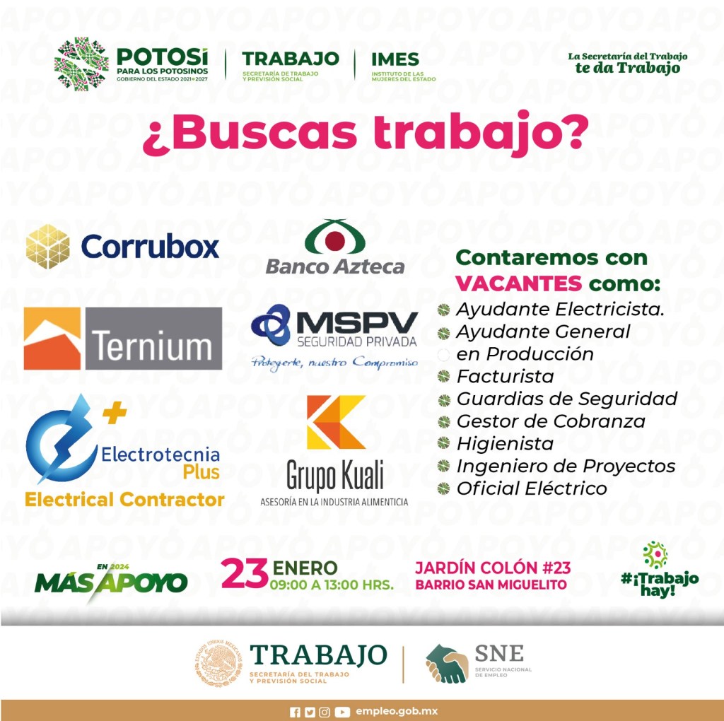 GOBIERNO REALIZARÁ JORNADA DE EMPLEO EN APOYO A&nbsp;POTOSINAS