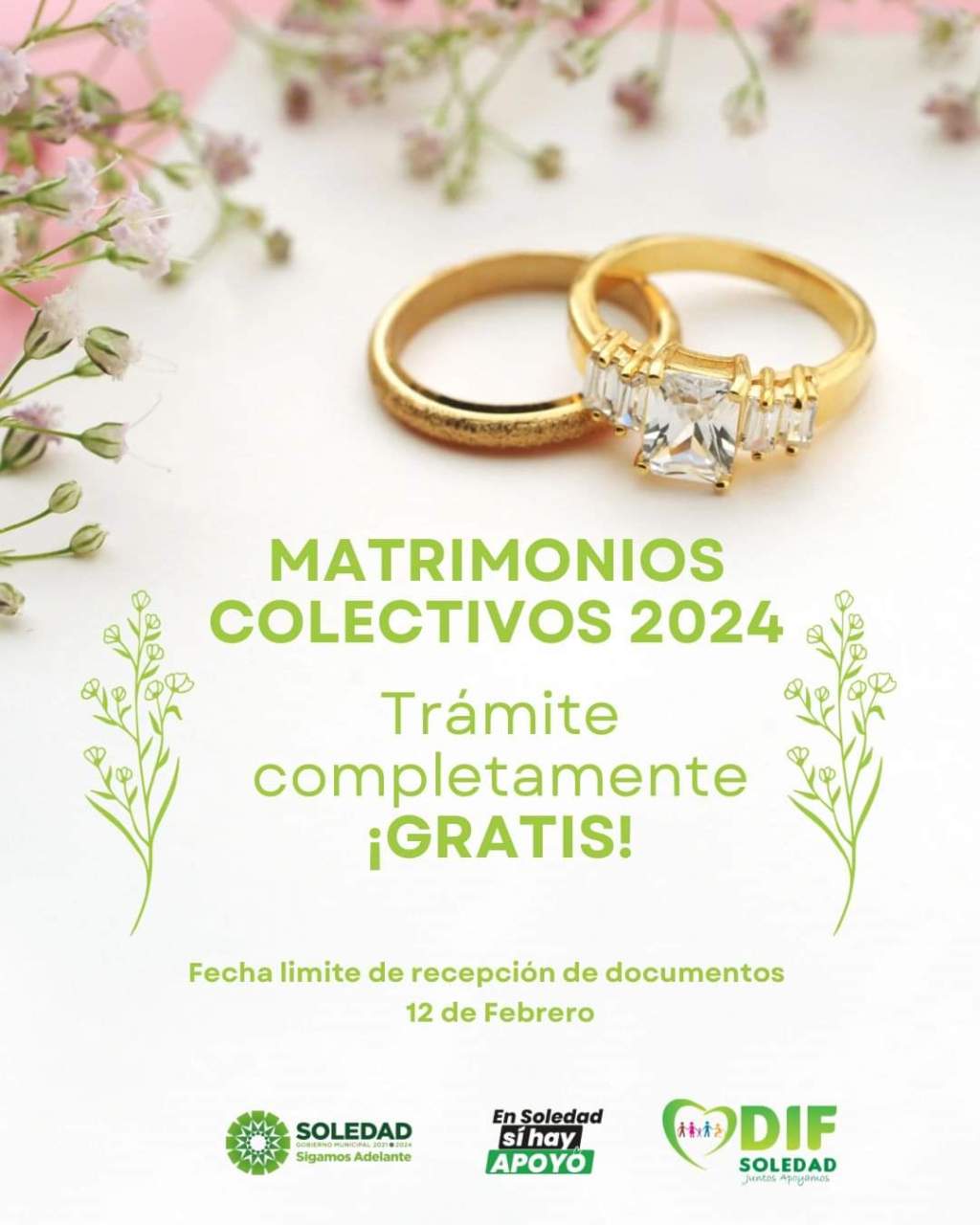AYUNTAMIENTO DE SOLEDAD ESPERA HASTA 200 PAREJAS EN «MATRIMONIOS SIMULTÁNEOS», ESTE 14 DE&nbsp;FEBRERO