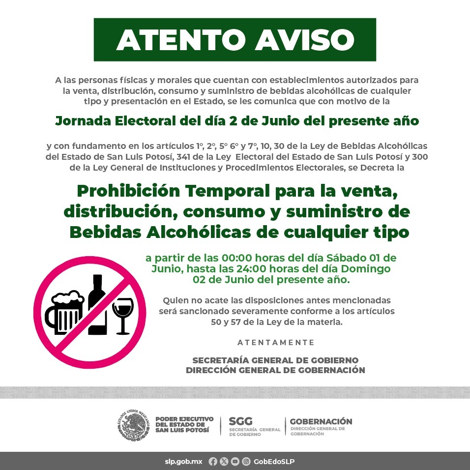 ANUNCIAN “LEY SECA” DURANTE LA JORNADA ELECTORAL DEL 2 DE&nbsp;JUNIO