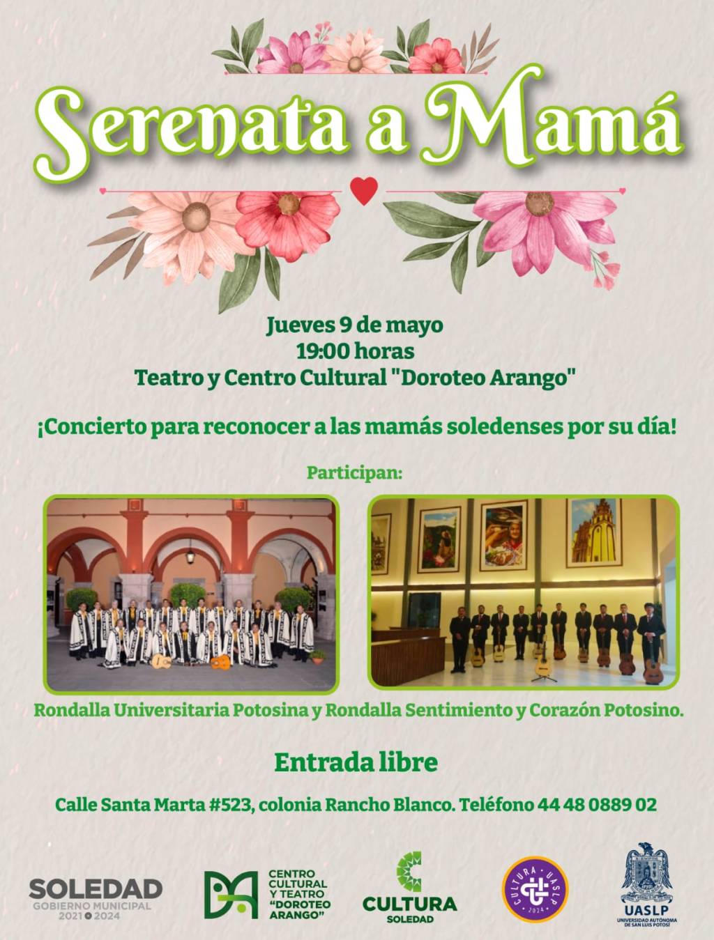 SOLEDAD DE G. S. CELEBRARÁ A LAS MAMÁS CON ESPECTACULAR CONCIERTO DE&nbsp;RONDALLAS