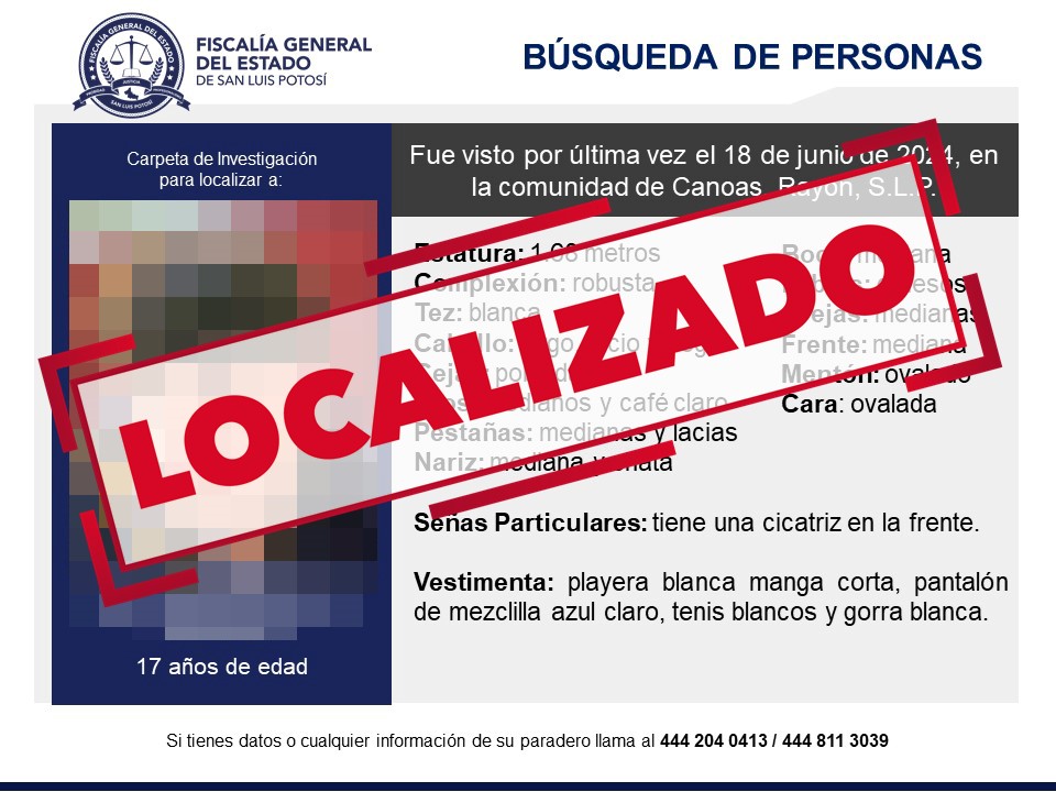 FISCALÍA POTOSINA INFORMA LA LOCALIZACIÓN DE&nbsp;MACARIO