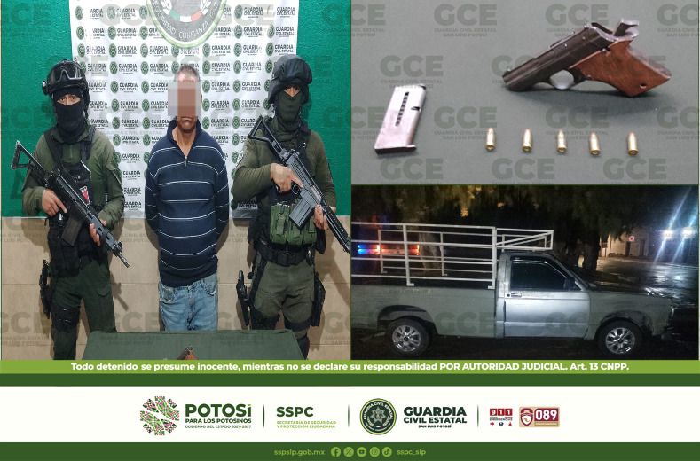 OPERATIVO “ALTIPLANO SEGURO” DE GUARDIA CIVIL ESTATAL PERMITE CAPTURA DE PRESUNTO CON UN ARMA DE&nbsp;FUEGO