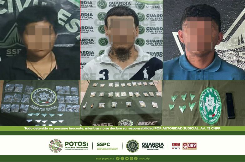 GUARDIA CIVIL ESTATAL CAPTURA A TRES PRESUNTOS VENDEDORES DE ESTUPEFACIENTES; HAY 64 DOSIS DE DROGA&nbsp;ASEGURADAS