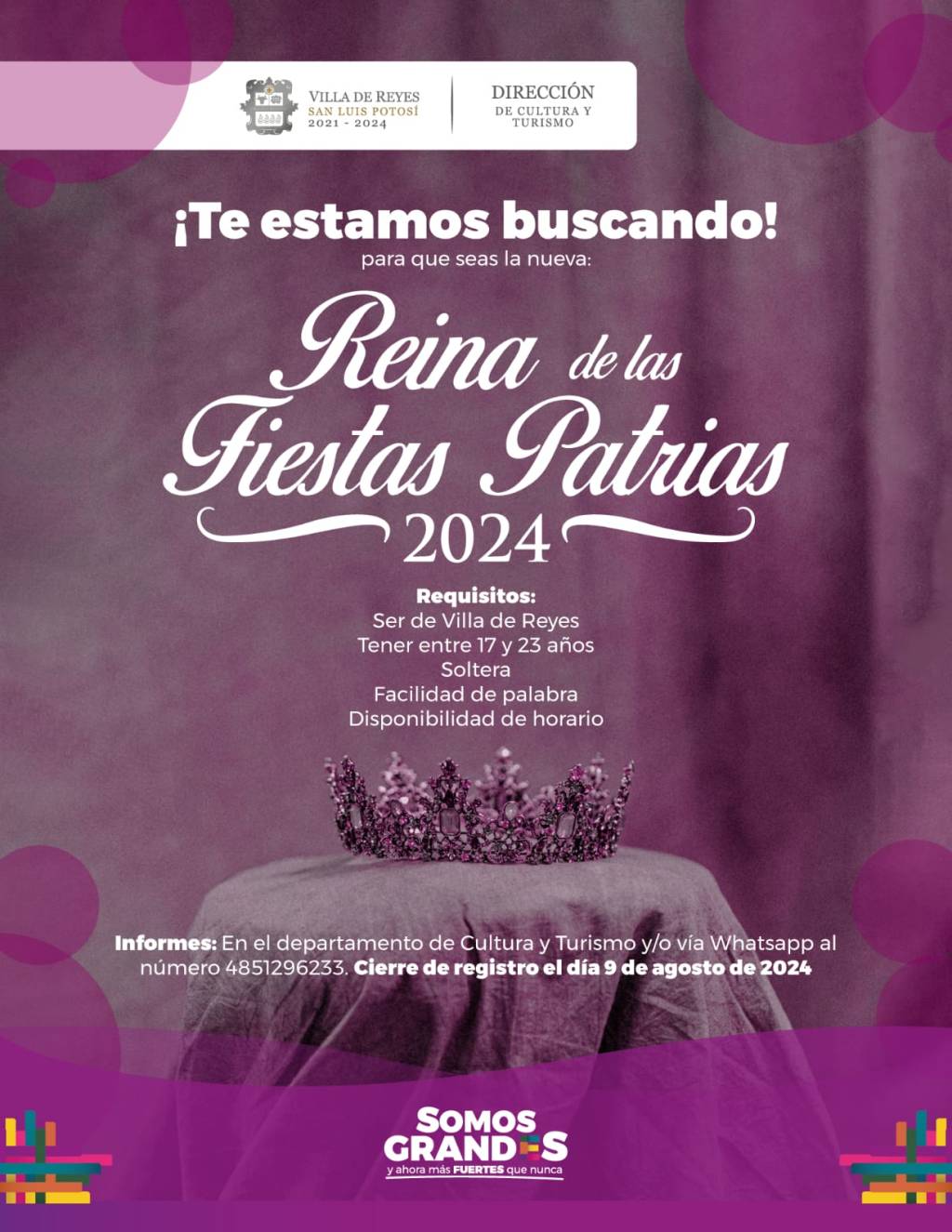 Se abre convocatoria para «Reina de las Fiestas Patrias» en Villa de&nbsp;Reyes