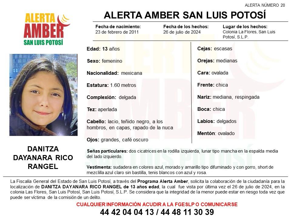 FISCALÍA ACTIVA ALERTA AMBER PARA LOCALIZAR A UNA JOVEN DE 13 AÑOS EN LA CAPITAL&nbsp;POTOSINA