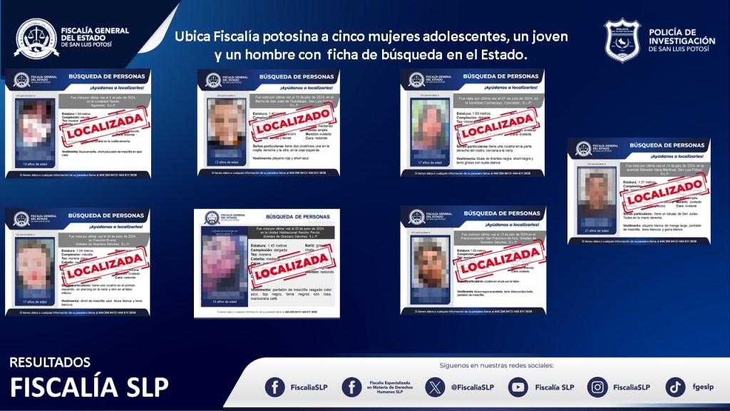 EN LAS ÚLTIMAS 48 HORAS FGESLP UBICA A SIETE PERSONAS CON FICHA DE&nbsp;BÚSQUEDA