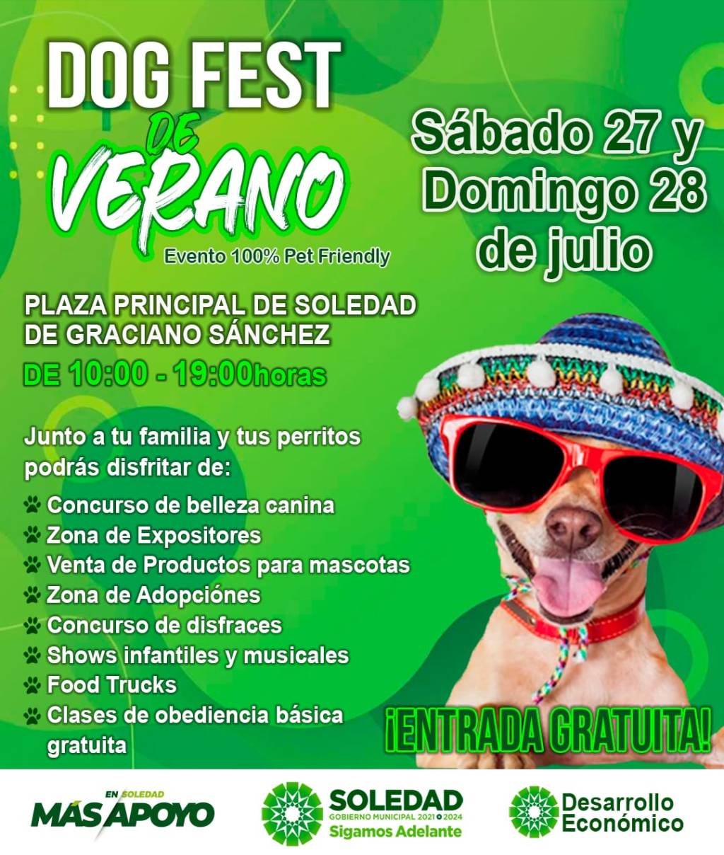ESTE SÁBADO Y DOMINGO, PLAZA PRINCIPAL DE SOLEDAD SERÁ SEDE DE FIESTA CANINA CON DOG&nbsp;FEST
