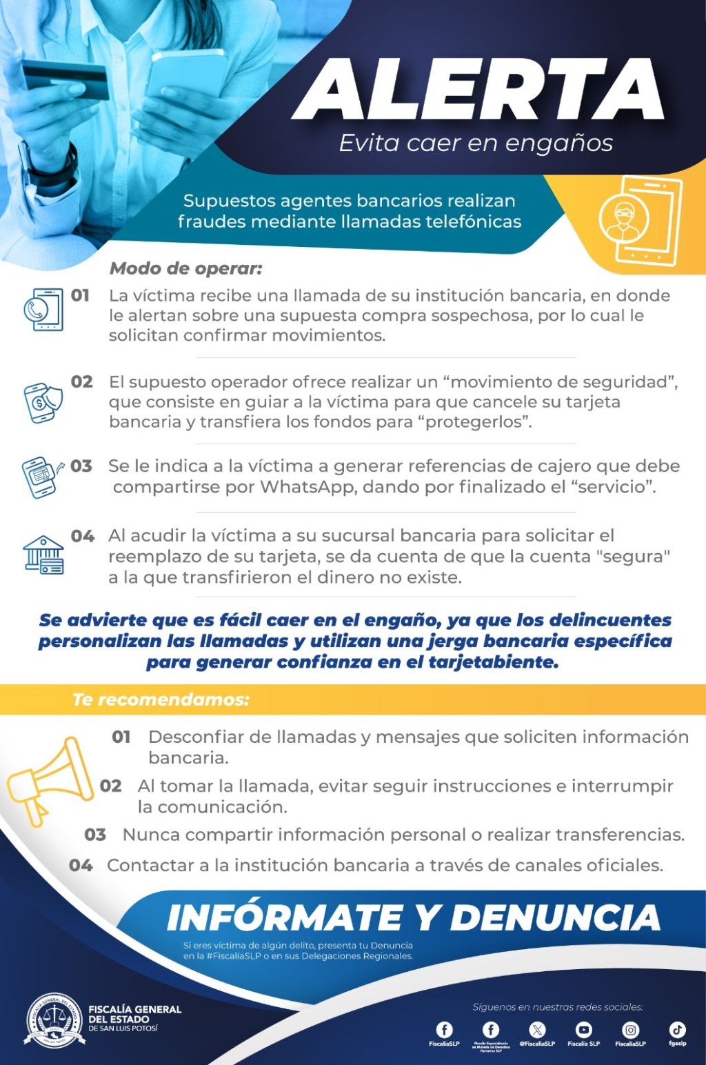 FGESLP ALERTA SOBRE SUPUESTOS AGENTES BANCARIOS QUE REALIZAN FRAUDES MEDIANTE LLAMADAS&nbsp;TELEFÓNICAS