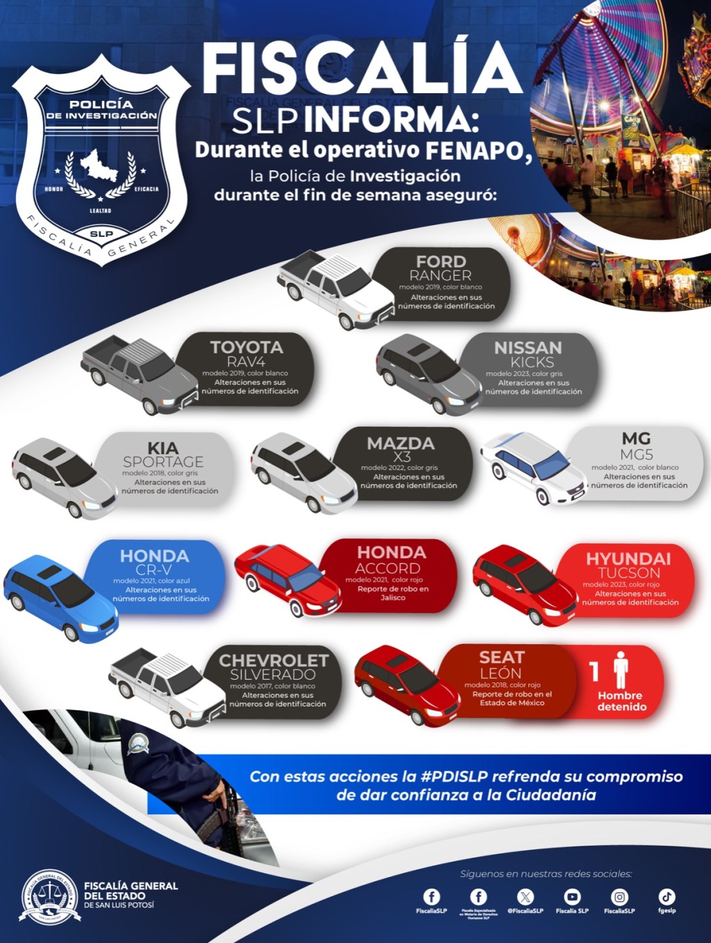 EN OPERATIVO FENAPO 2024, FGESLP ASEGURA 11&nbsp;VEHÍCULOS