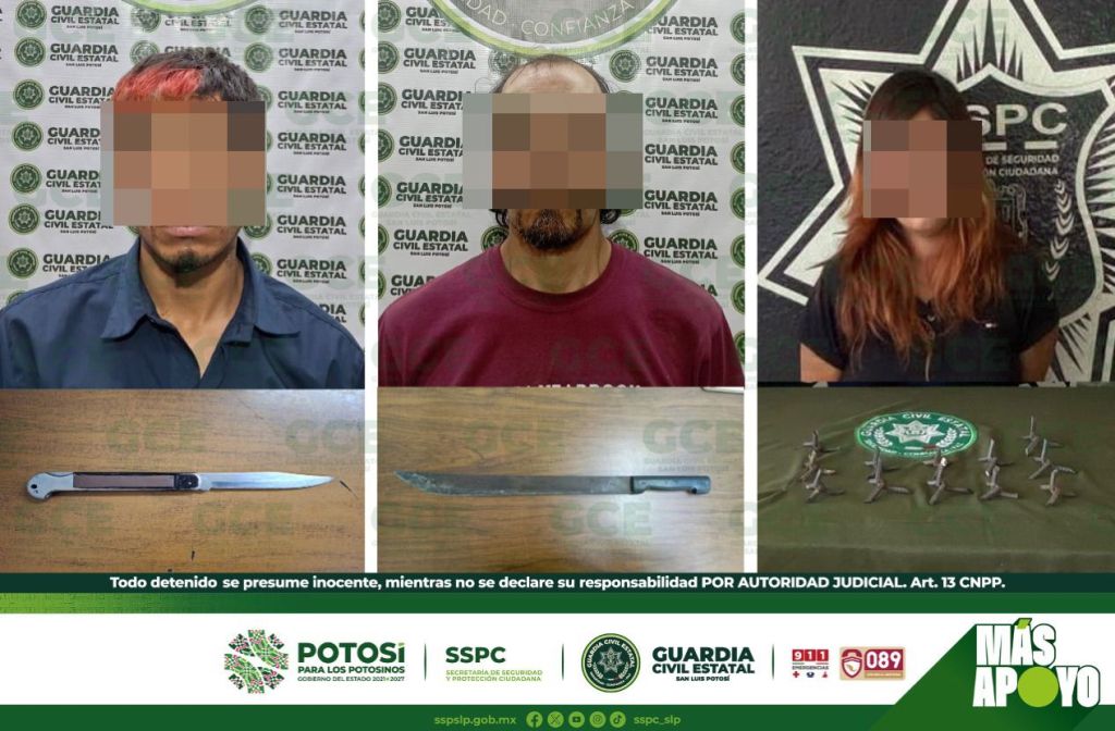 GUARDIA CIVIL ESTATAL DETIENE A DOS HOMBRES Y UNA MUJER, POR PROBABLE PORTACIÓN DE ARMAS&nbsp;PROHIBIDAS