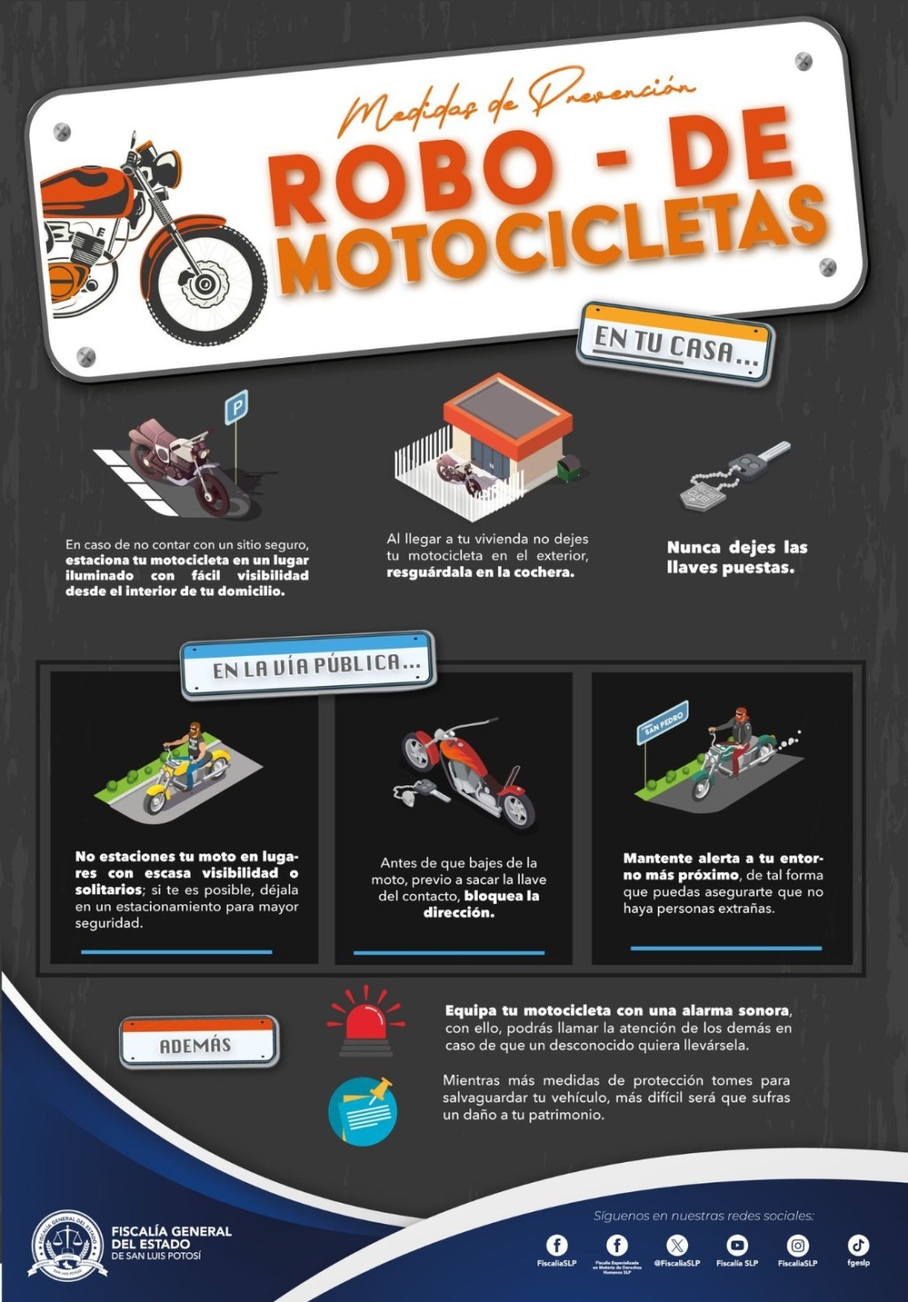 FGESLP EMITE MEDIDAS DE PREVENCIÓN PARA EVITAR EL ROBO DE&nbsp;MOTOCICLETAS