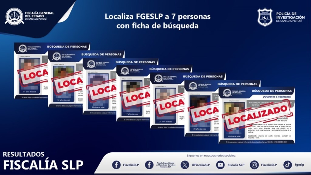 UBICA FISCALÍA POTOSINA A 7 PERSONAS QUE CONTABAN CON FICHA DE BÚSQUEDA EN&nbsp;SLP