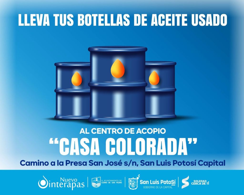 Exhorta Interapas a no tirar aceite usado en las alcantarillas; se recomienda depositarlo en el Centro de Información y Educación&nbsp;Ambiental.