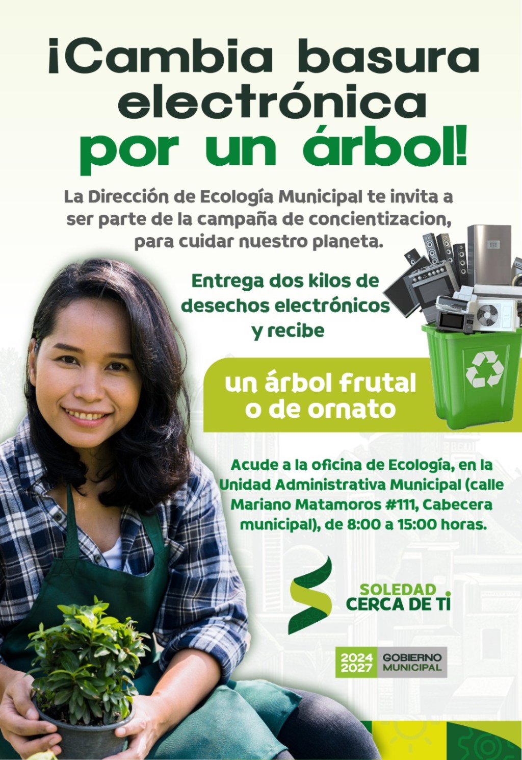 ECOLOGÍA DE SOLEDAD PROMUEVE CUIDADO AL MEDIO AMBIENTE CON INTERCAMBIO DE BASURA ELECTRÓNICA POR ÁRBOLES&nbsp;FRUTALES