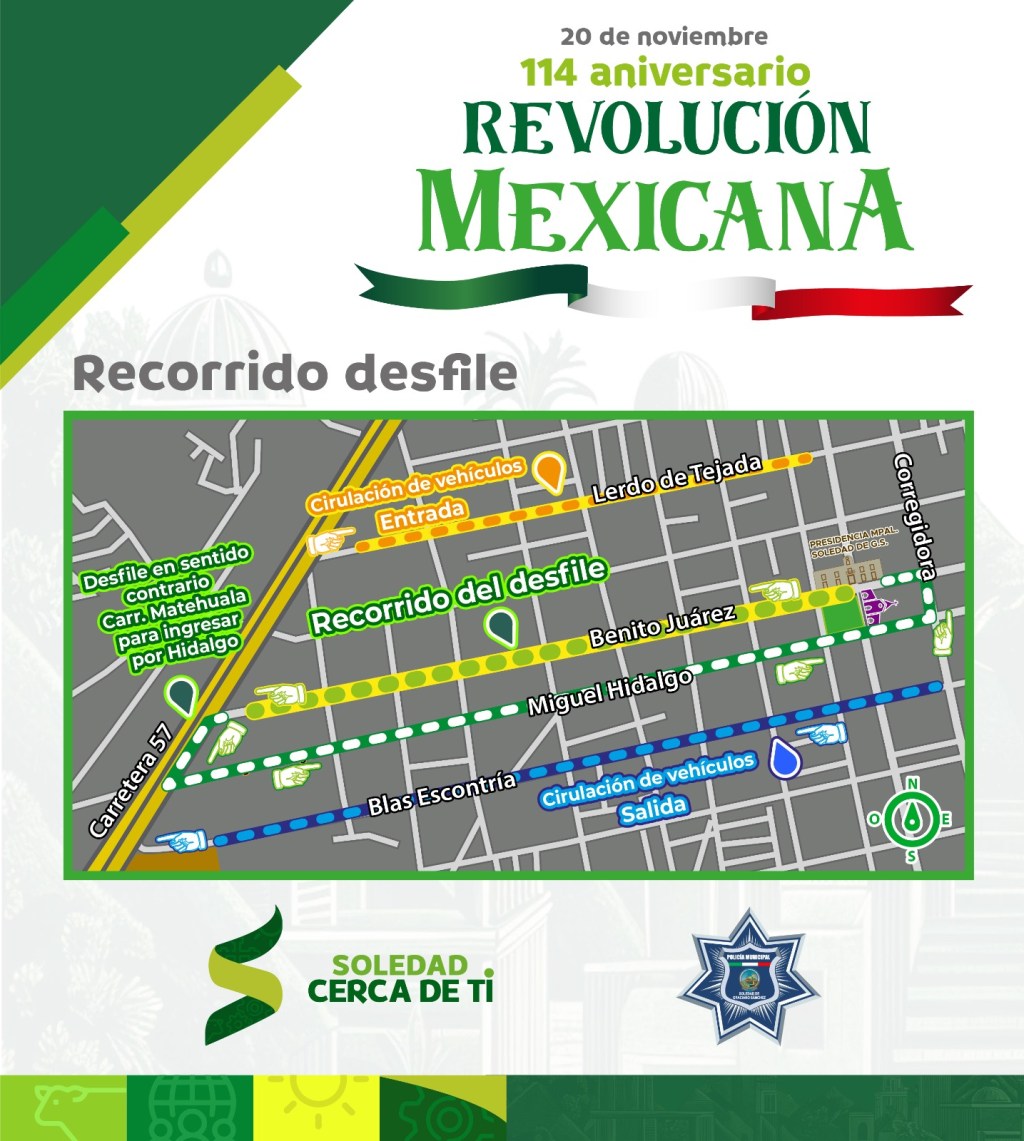 POLICÍA VIAL DE SOLEDAD DESPLEGARÁ DISPOSITIVO EN CABECERA MUNICIPAL POR DESFILE DE LA REVOLUCIÓN&nbsp;MEXICANA