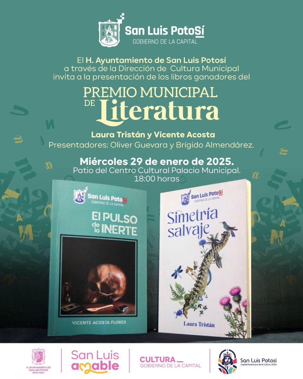 Los potosinos ganadores del Premio Municipal de Literatura 2024 Laura Tristán y Vicente Acosta Flores, quienes fueran parte de los escritores que se presentaron en el XVII Festival Internacional Letras en San Luis, presentarán sus trabajos de cuento y poesía que los hicieron acreedores al premio&nbsp;municipal.