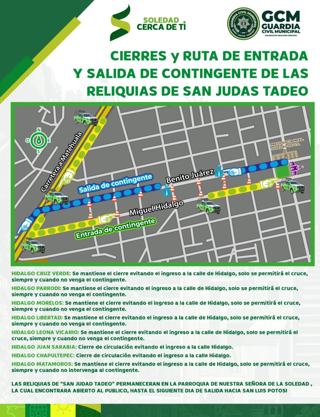 SEGURIDAD VIAL DE SOLEDAD INFORMA DISPOSITIVO POR LLEGADA DE RELIQUIAS DE SAN JUDAS&nbsp;TADEO