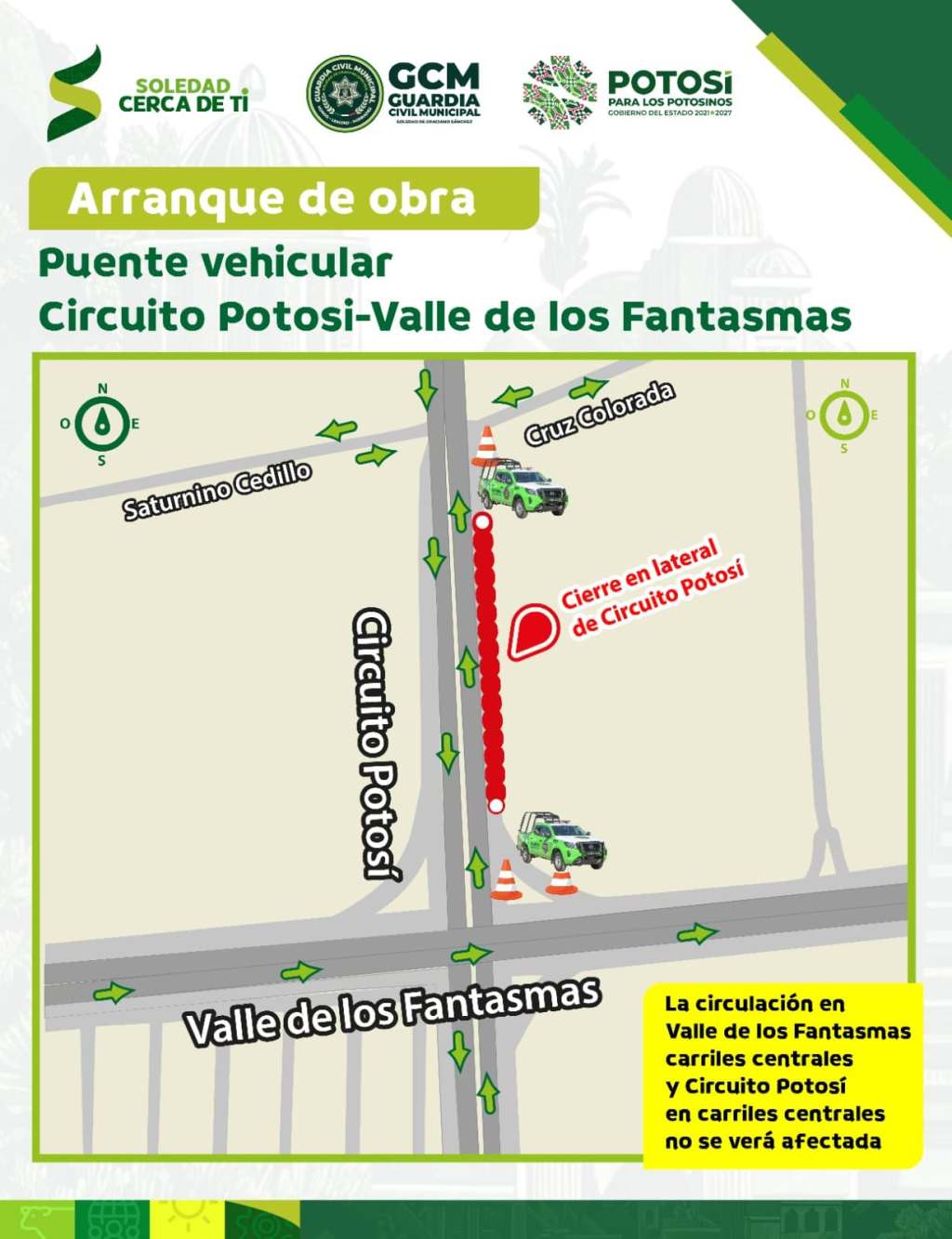 ESTE LUNES, INICIA CONSTRUCCIÓN DE PUENTE VEHICULAR EN VALLE DE LOS FANTASMAS Y CIRCUITO POTOSÍ; HABRÁ UN CIERRE&nbsp;VIAL