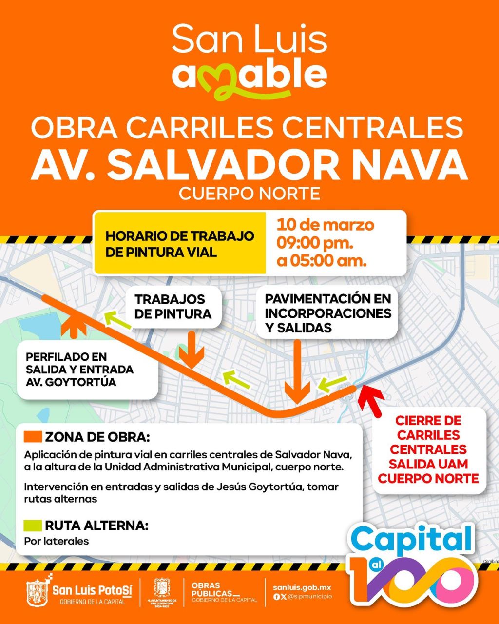 Gobierno de la Capital continúa la renovación de Salvador Nava con trabajos de pavimentación y pintura&nbsp;vial