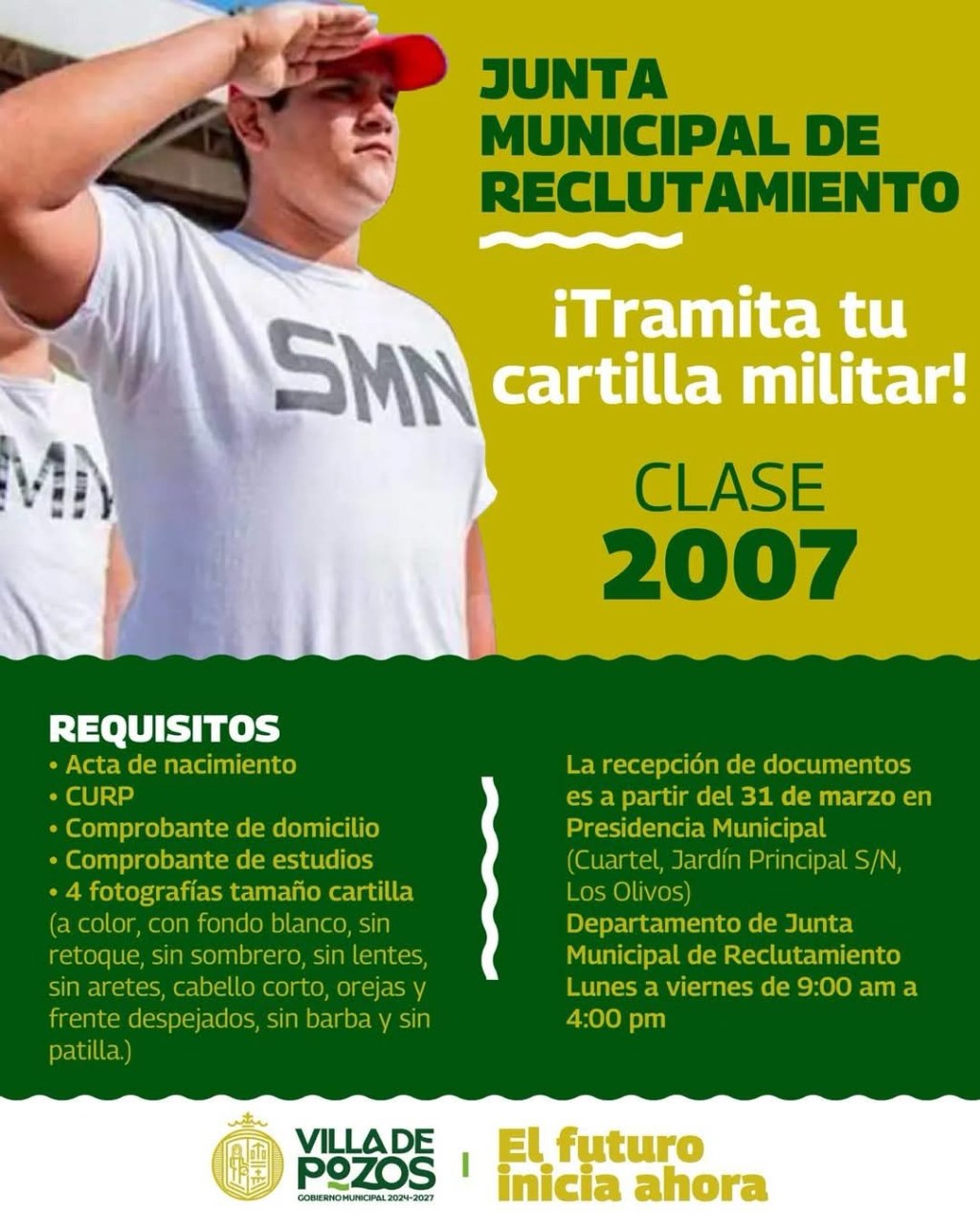 VILLA DE POZOS CONVOCA A TRAMITAR CARTILLA DEL SERVICIO&nbsp;MILITAR