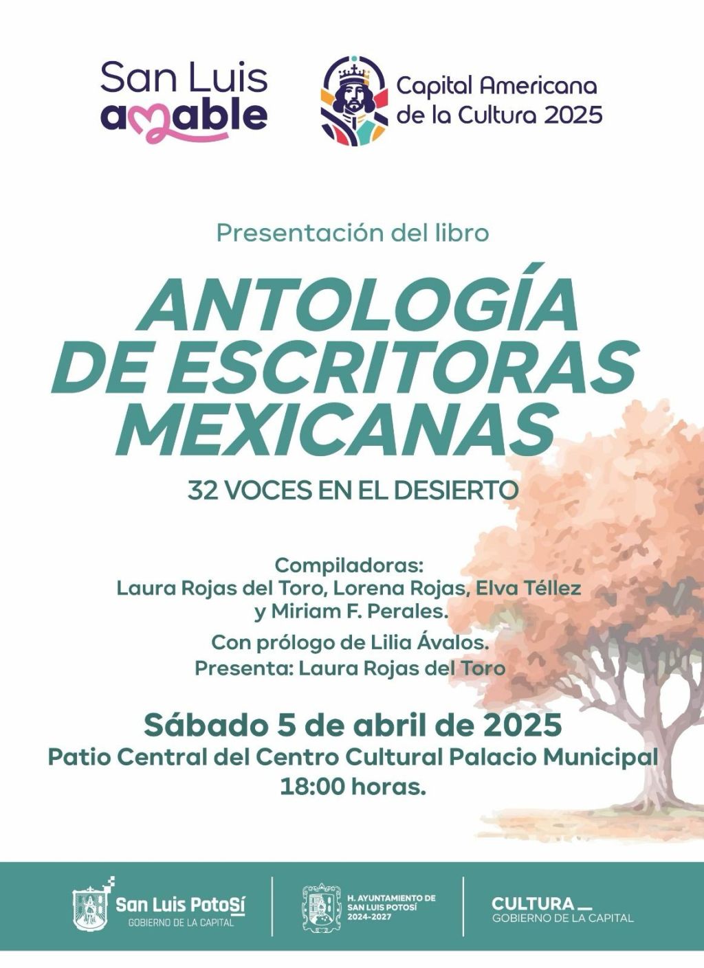 Se presentará la “Antología de Escritoras Potosinas, 32 voces en el desierto” en Palacio Municipal