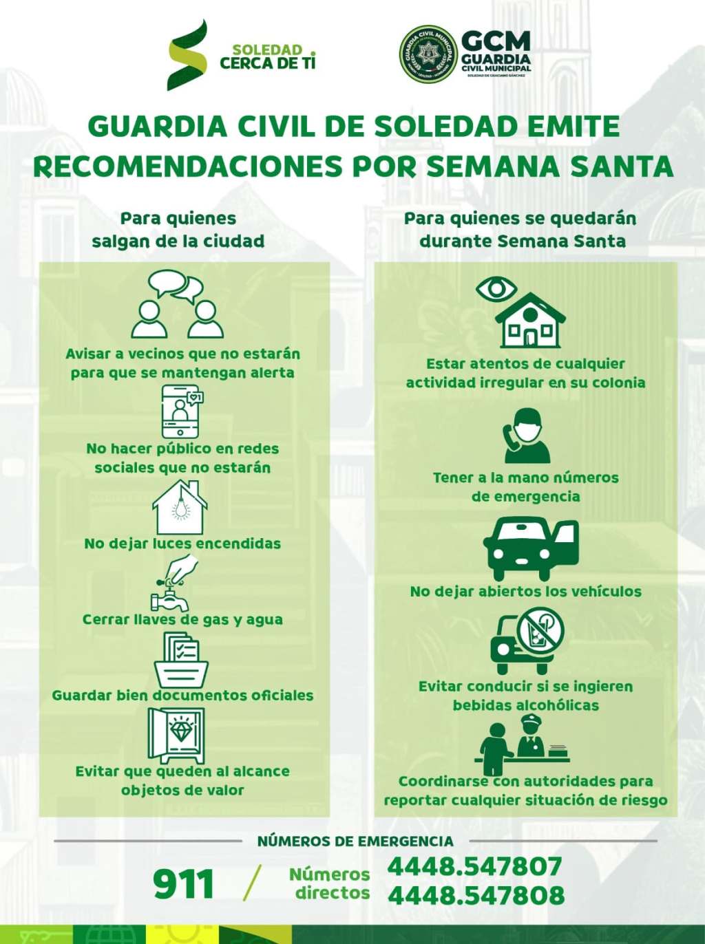 GUARDIA CIVIL DE SOLEDAD EMITE MEDIDAS DE SEGURIDAD POR TEMPORADA VACACIONAL A LA&nbsp;CIUDADANÍA