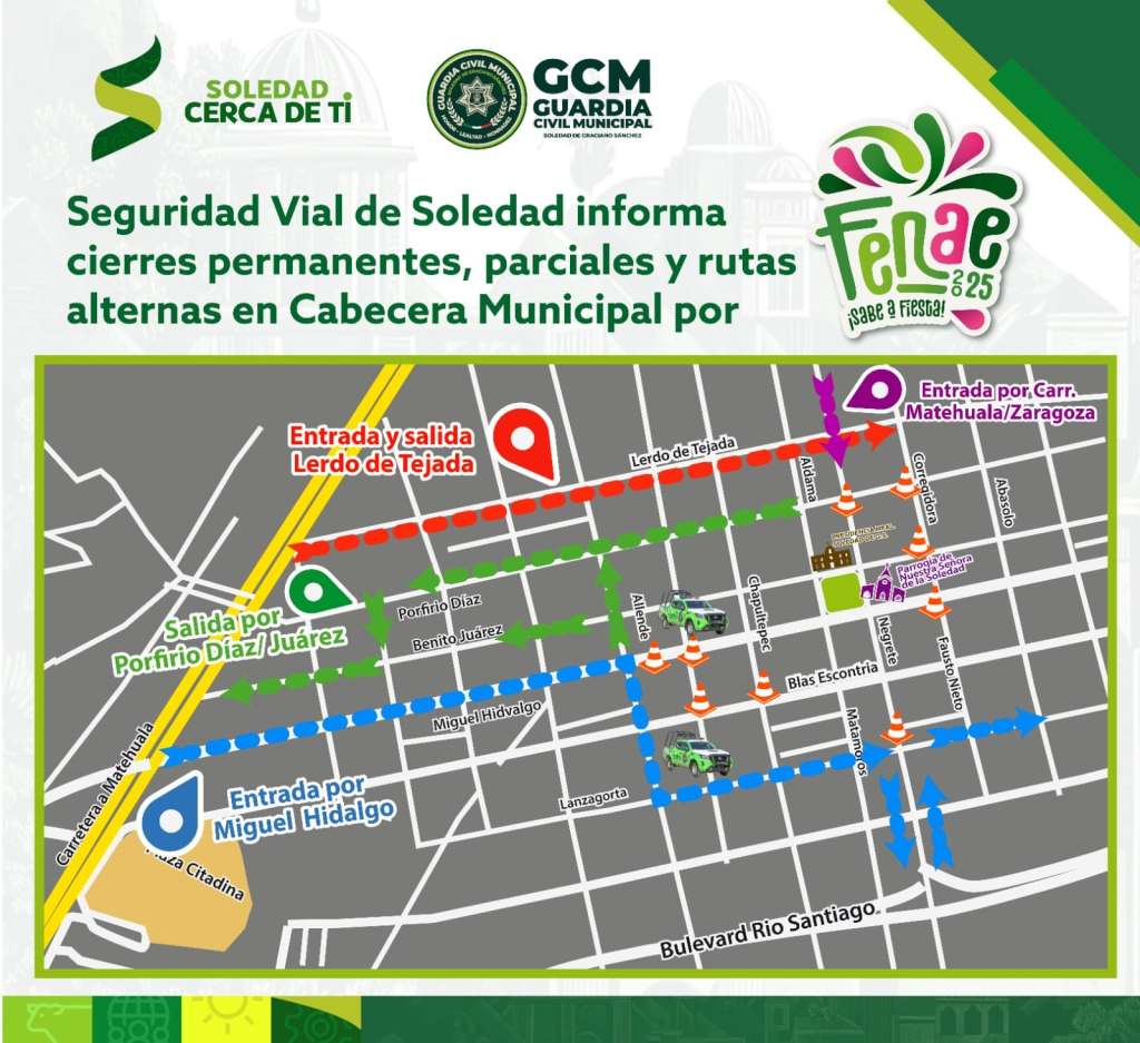 SEGURIDAD VIAL DE SOLEDAD INFORMA CIERRES PERMANENTES, PARCIALES Y RUTAS ALTERNAS POR FENAE&nbsp;2025