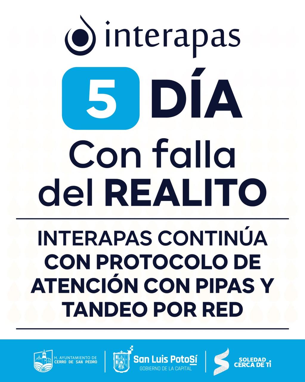 Quinto día de falla de “El Realito”; Interapas mantiene distribución de agua por red y&nbsp;pipas
