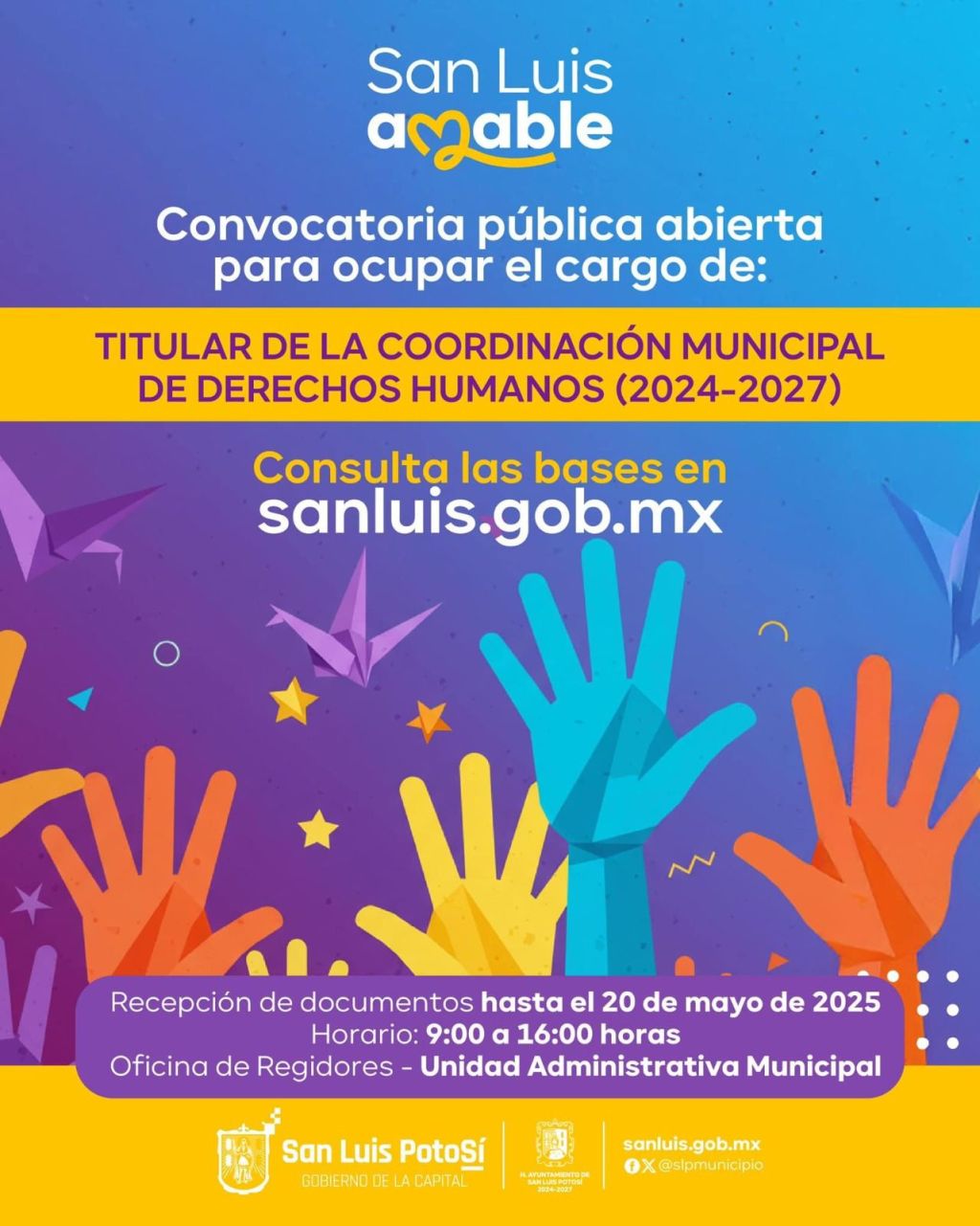 Ayuntamiento de SLP convoca para encabezar la Coordinación Municipal de Derechos&nbsp;Humanos