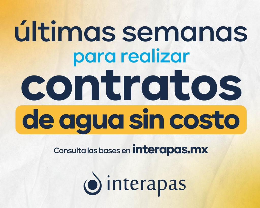 Últimas semanas para realizar contratos de agua sin costo en&nbsp;INTERAPAS.