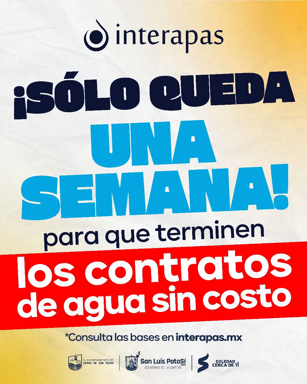 Última semana para aprovechar contratos sin costo con&nbsp;Interapas