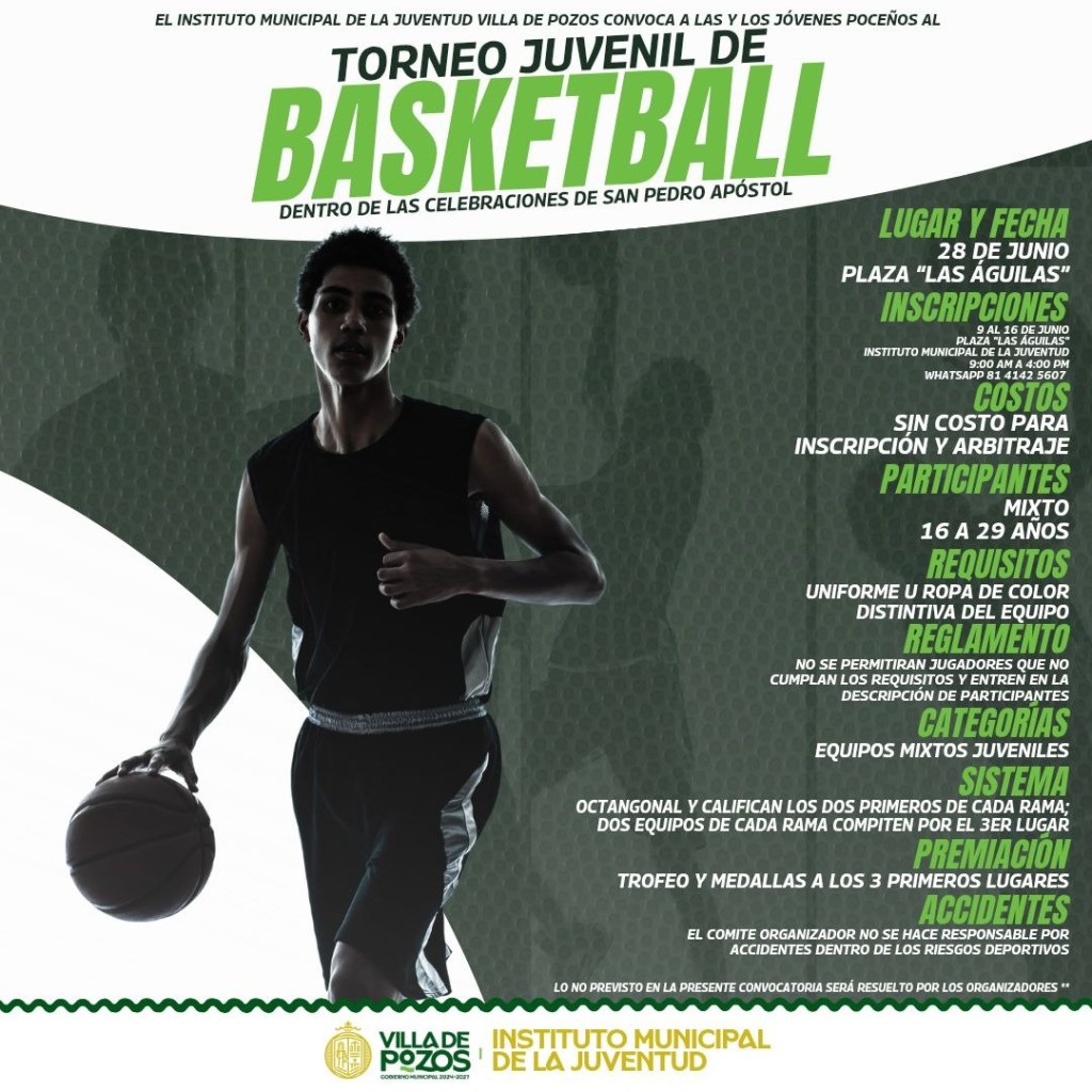VILLA DE POZOS INVITA A TORNEO JUVENIL DE&nbsp;BASQUETBOL