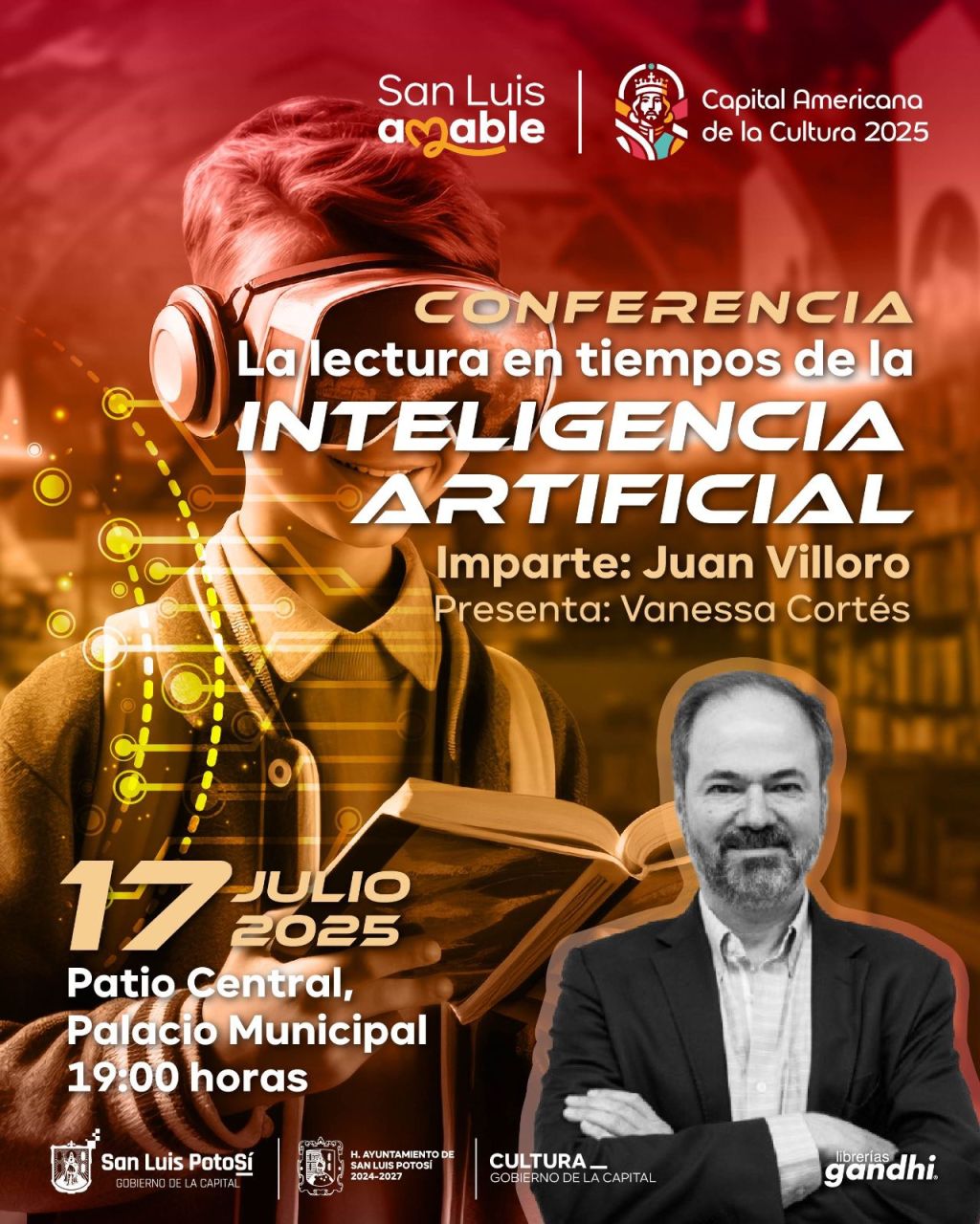 Juan Villoro presenta “Lectura en tiempos de IA”, en el marco de Capital Americana de la&nbsp;Cultura