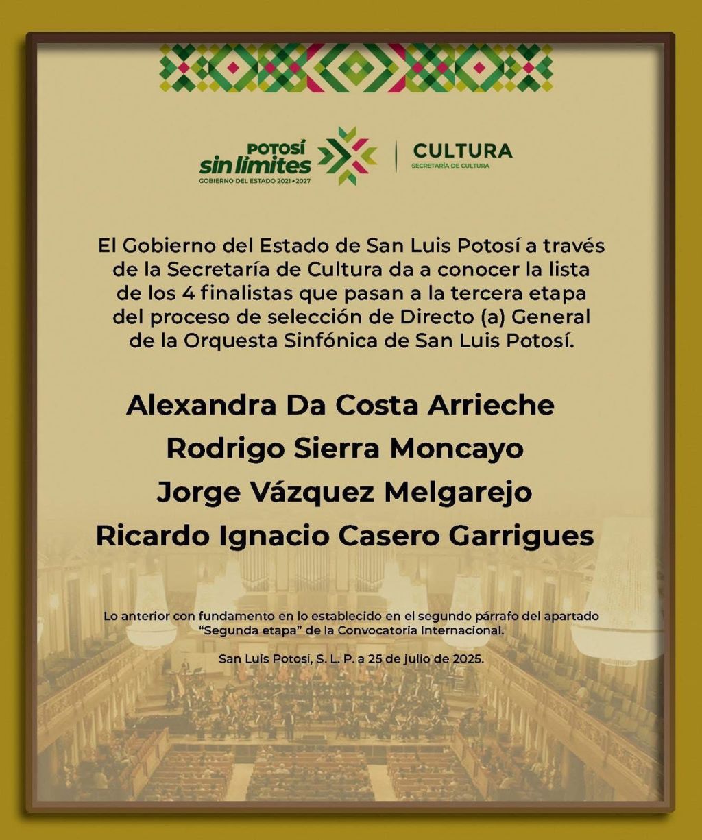 GOBIERNO ESTATAL PUBLICA FINALISTAS PARA DIRECCIÓN DE LA ORQUESTA&nbsp;SINFÓNICA
