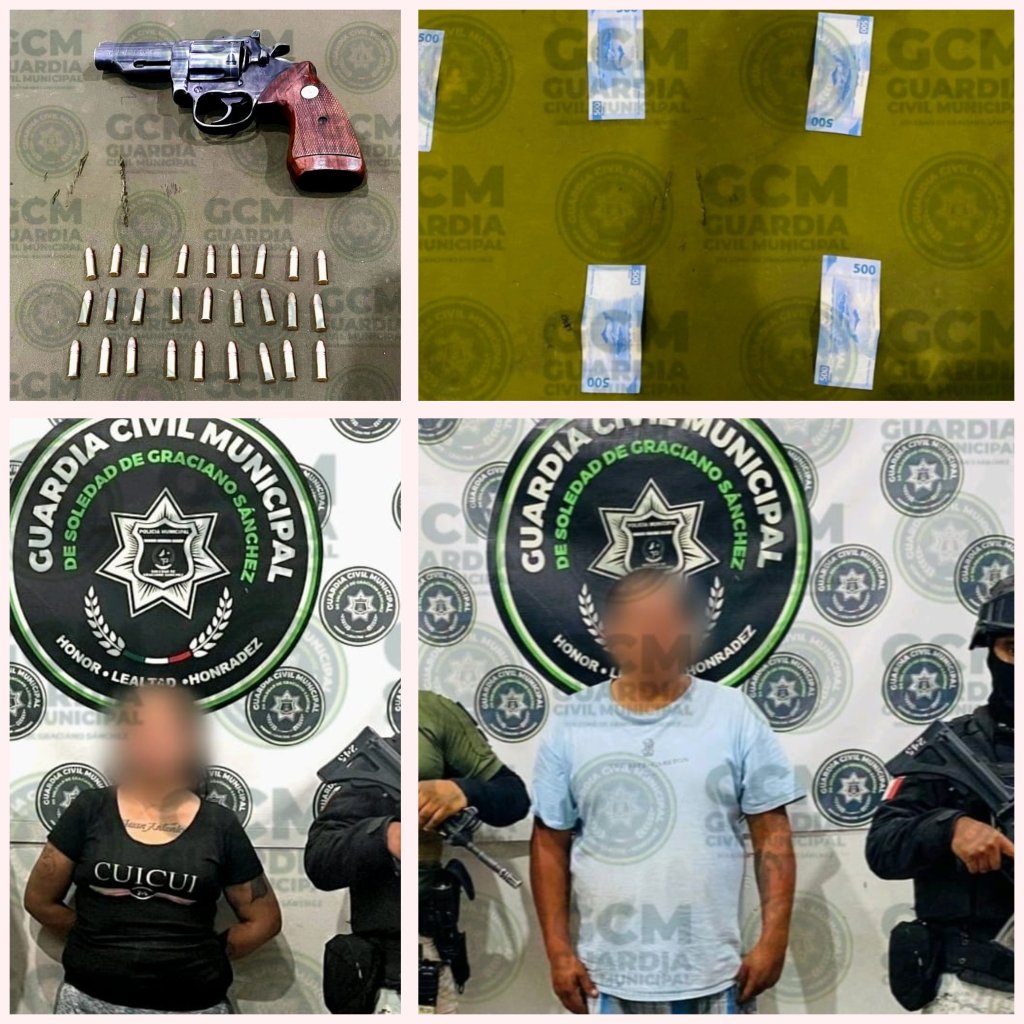 POR PORTACIÓN DE ARMA DE FUEGO, CARTUCHOS ÚTILES Y COHECHO, PAREJA FUE DETENIDA POR GUARDIA CIVIL DE&nbsp;SOLEDAD