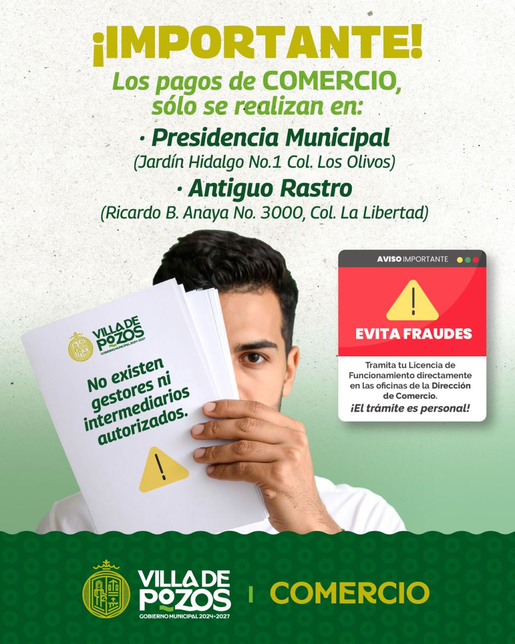 VILLA DE POZOS EXHORTA A COMERCIANTES A NO DEJARSE ENGAÑAR POR FALSOS&nbsp;INSPECTORES