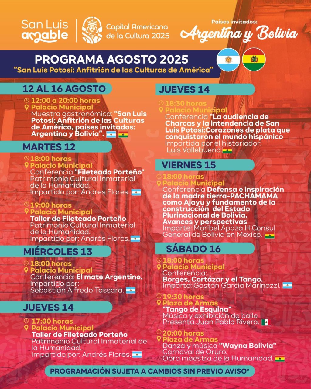 Arranca esta semana San Luis Capital Americana de la Cultura con Argentina y Bolivia como países&nbsp;invitados