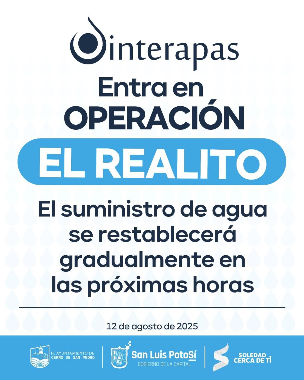 Se restablece el suministro de agua de “El Realito” en colonias del sur y&nbsp;oriente