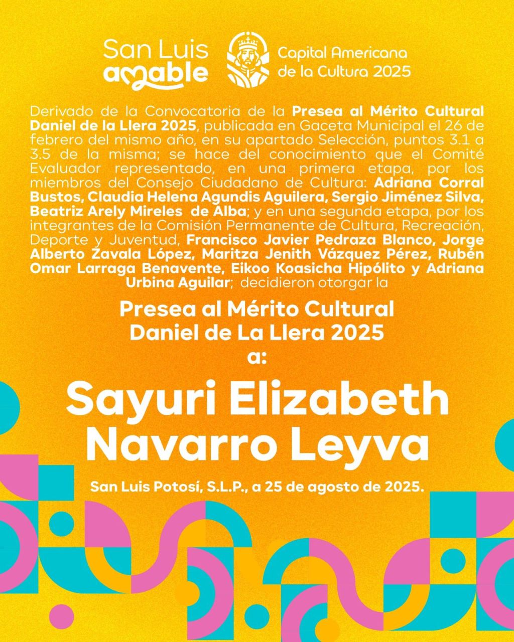 Sayuri Elizabeth Navarro Leyva, ganadora de la Presea al Mérito Cultural “Daniel García Álvarez de la&nbsp;Llera”