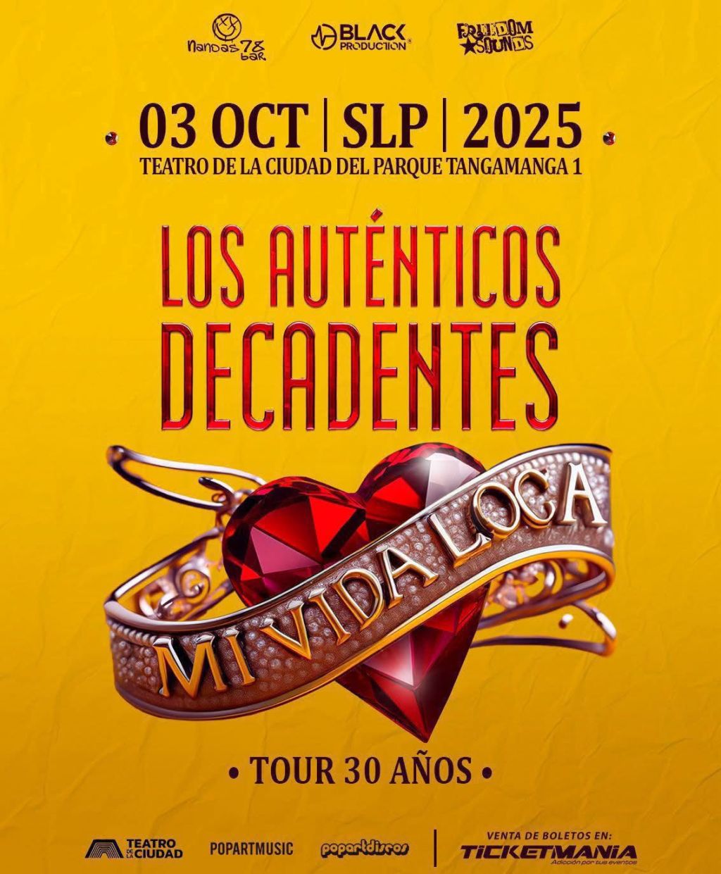 LOS AUTÉNTICOS DECADENTES ENCENDERÁN EL TEATRO DE LA CIUDAD CON SU GIRA “MI VIDA&nbsp;LOCA”