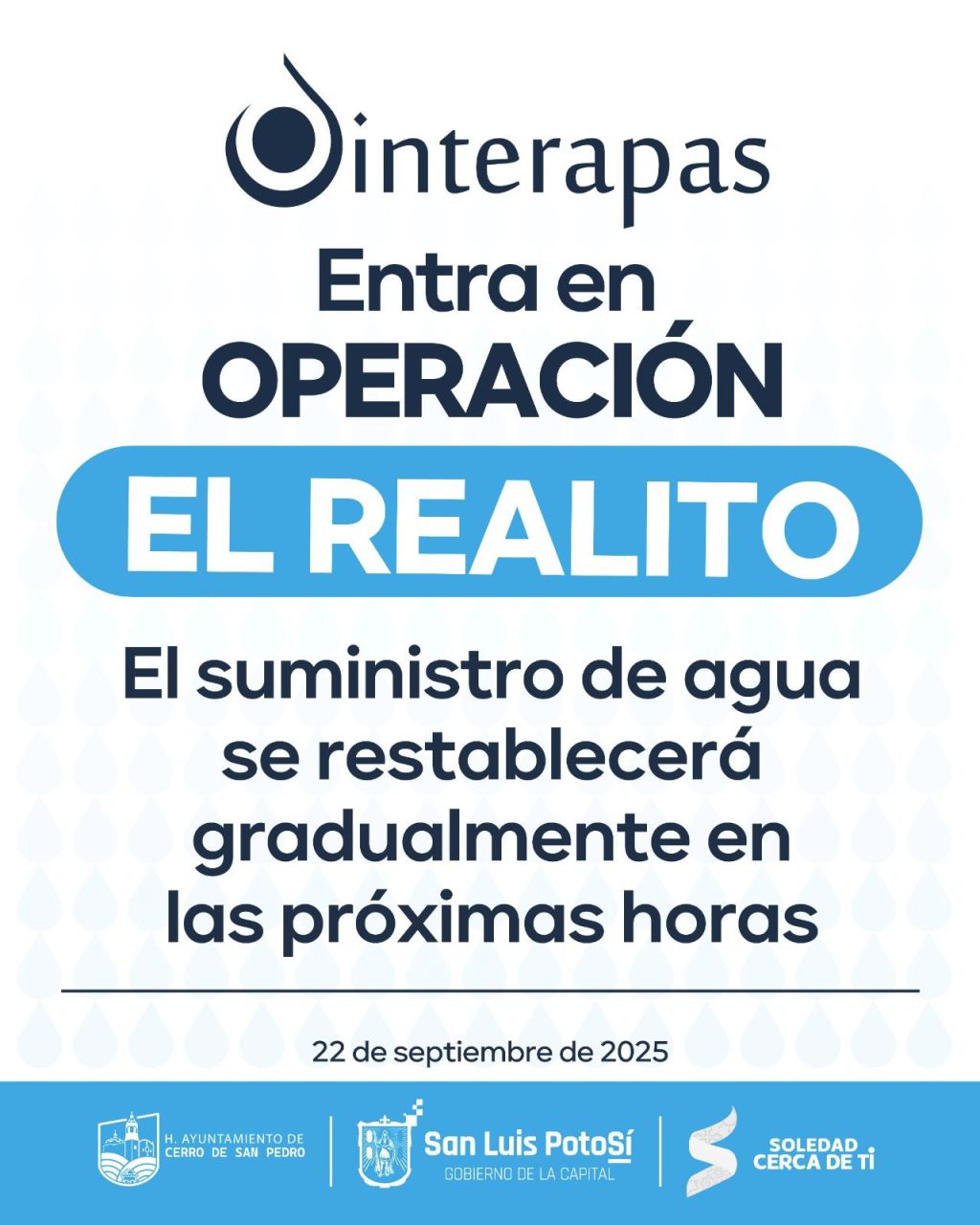 Se restablece el suministro de agua de “El&nbsp;Realito”