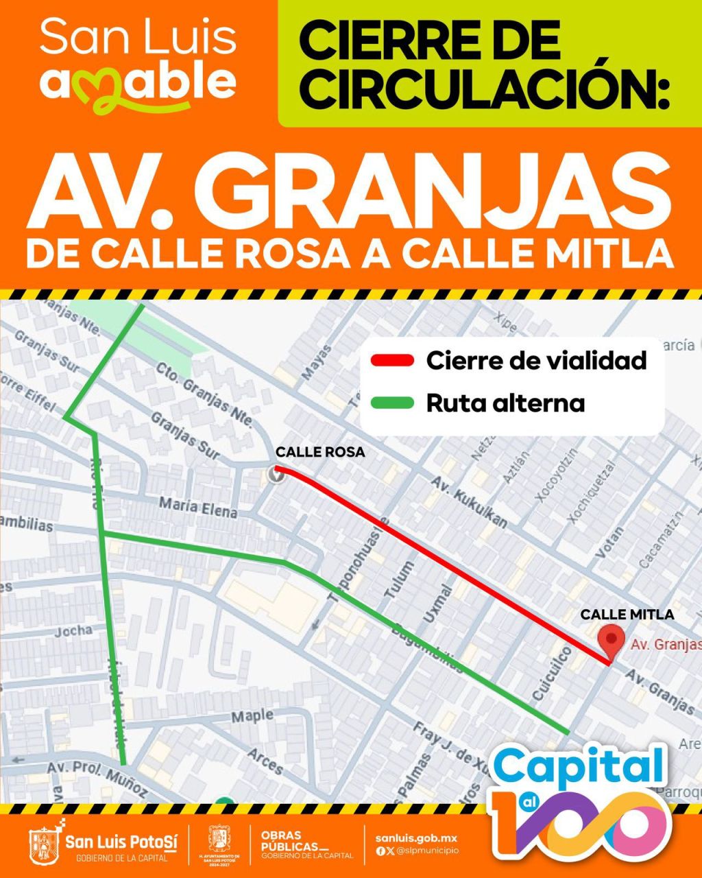 Cierre parcial en avenida Granjas por trabajos de rehabilitación en Industrial&nbsp;Aviación
