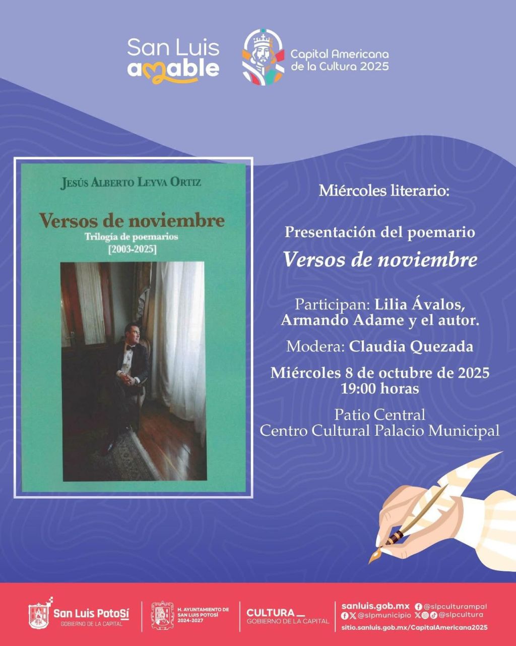 Cultura Municipal invita al Miércoles Literario con la presentación de Versos de&nbsp;noviembre