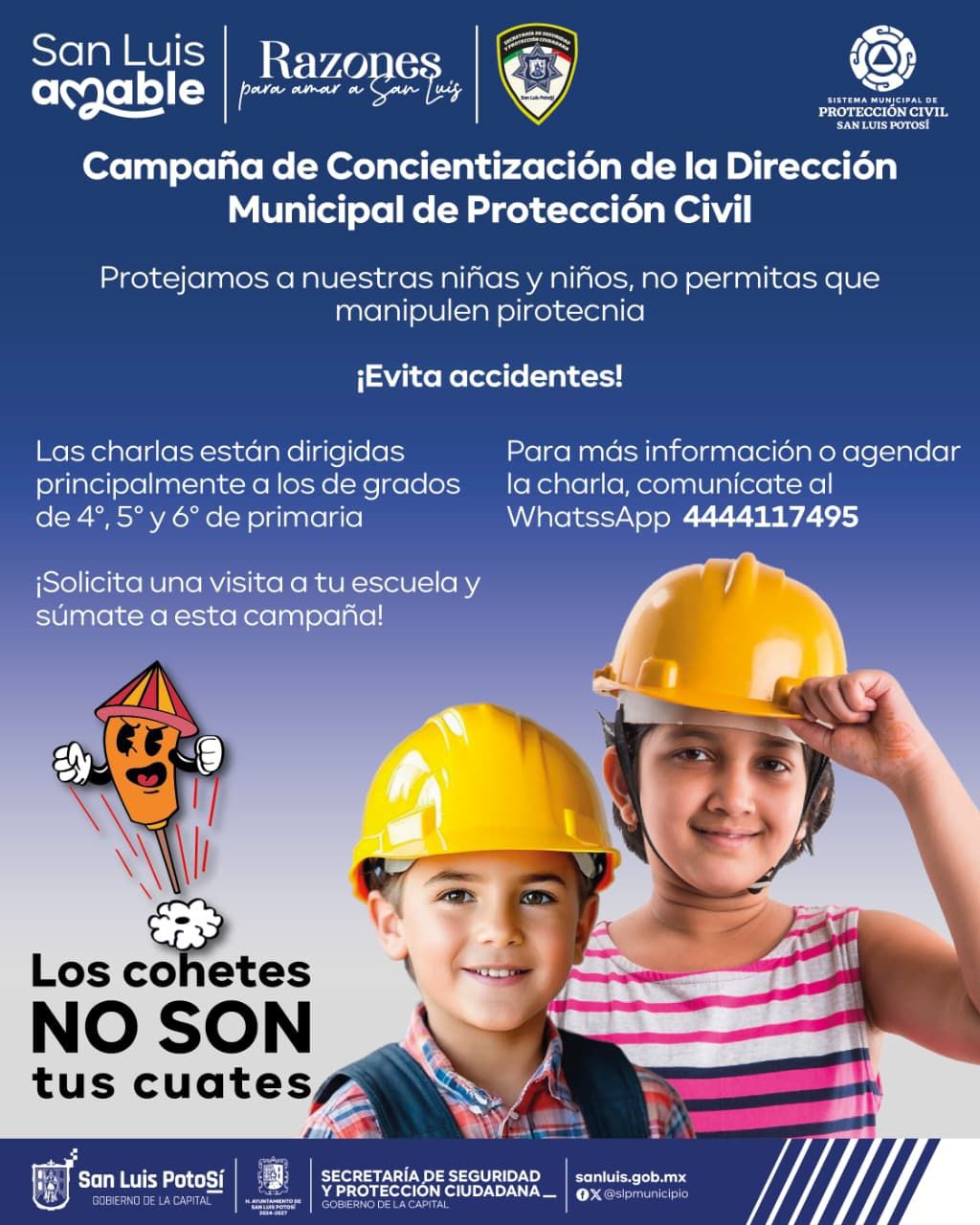 Protección Civil Municipal invita a escuelas a sumarse a la campaña “Los Cohetes no son tus&nbsp;Cuates”