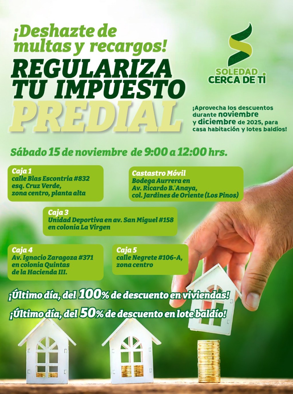 CONTRIBUYENTES SOLEDENSES RESPONDEN POSITIVAMENTE A PROGRAMA DE DESCUENTOS EN RECARGOS POR IMPUESTO&nbsp;PREDIAL