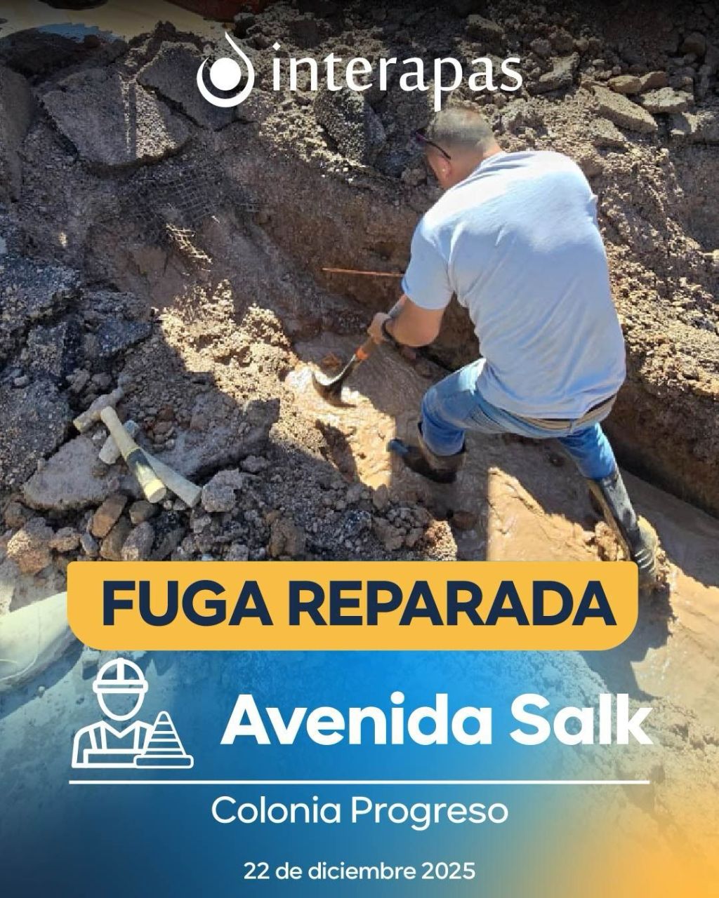 Interapas detecta y repara fuga no visible en avenida&nbsp;Salk