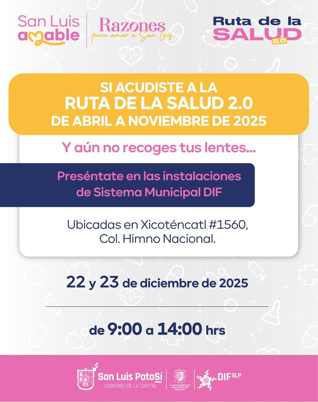 DIF Municipal invita a recoger lentes pendientes de la Ruta de la Salud&nbsp;2.0